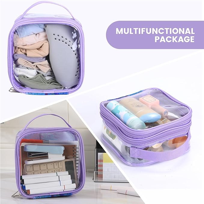 BORMELUN TSA clear toiletry bag airport approved see through pvc plastic pouch transparent makeup carry on with handle(purple)