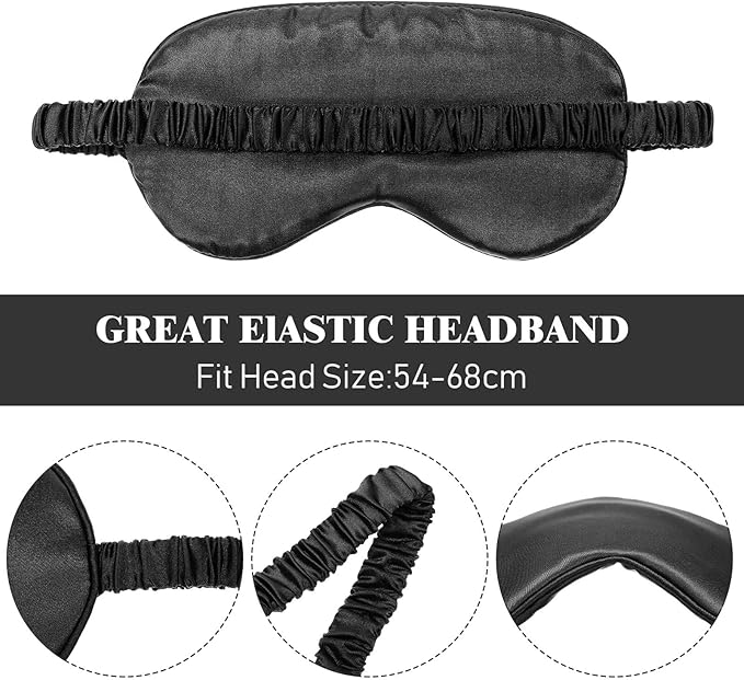 Silk Satin Sleeping Mask Eye Mask Set Include 2 Blindfold Eyeshade Elastic Strap Double Layer Silk Filling Eye Cover 2 Ear Plugs 2 Storage Bags for Women and Men Sleep Travel Nap (Black, Pink)