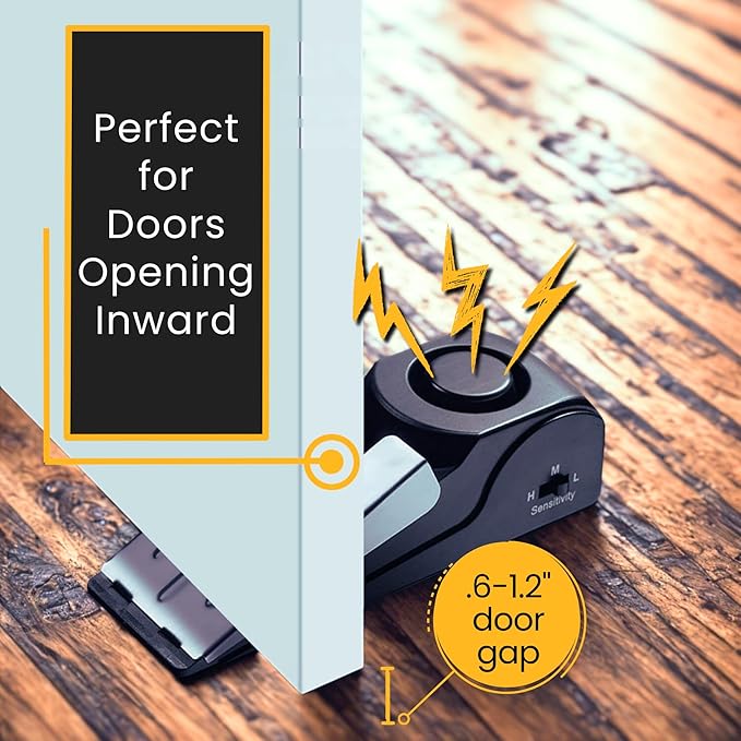 Portable Door Lock + Door Stop Alarm Set – Travel Safety Kit for Hotel Rooms, Home, Dorms & Apartments – (Black, Lock + Alarm)