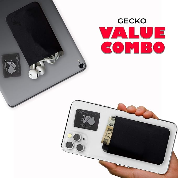 Phone Wallet - Adhesive Card Holder - Cell Phone Pouch - Stick on Lycra Pocket by Gecko - Carry Credit Cards and Cash
