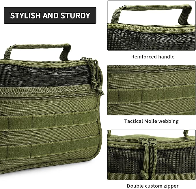 SUNRISING Tactical Toiletry Bag for Men, Hanging Travel Toiletry Organizer Dopp Kit, Shaving Hygiene Toiletries Bag, Men's Toiletry Bag for Short Trips Camping - Green