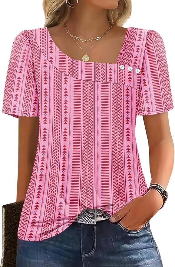 WIHOLL Womens Summer Tops Short Sleeve Shirts Square Neck Spring Outfits 2026 Fashion Clothing Blouses