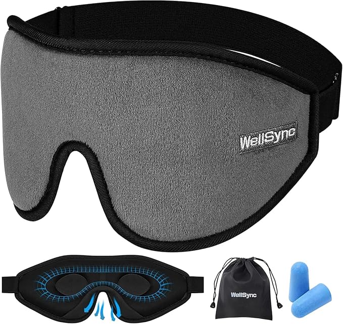 Sleep Eye Mask for Men Women,Zero Pressure 3D Blackout Eye Mask for Sleeping,Eye Covers with Adjustable Strap,Soft Breathable Travel Sleep Mask for Airplane,Includes Ear Plugs(Gray)