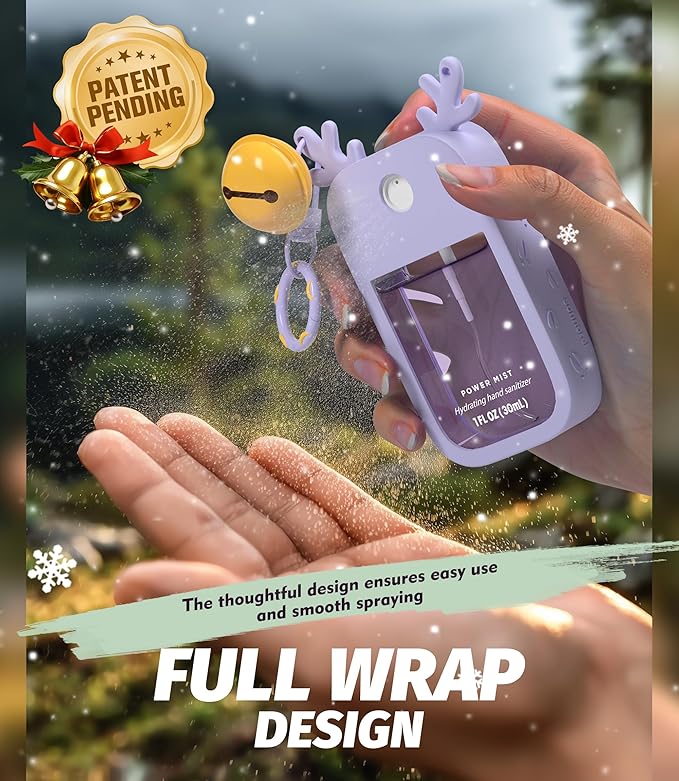 Sonnorel 1 Pack Elk Silicone Case Compatible with Touchland Hand Sanitizer Spray (Fit for 1 FL OZ/30 mL Ver), Portable keychain, Small Bell, Cute Deer Antlers (Purple)