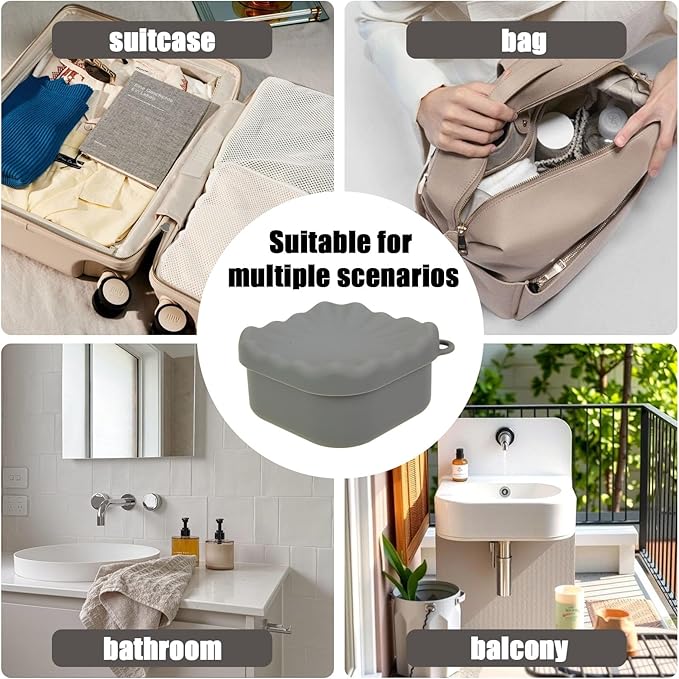 Square Travel Soap Case, Bar Soap Holder for Dr Squatch, Silicone Soap Case with Soap Saver, Portable Shampoo Bar Soap Box for Shower, Travel, Camp (Dark Gray)