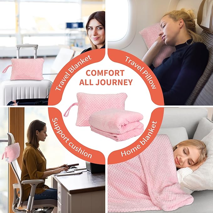 Tirrinia Travel Blanket Compact with Bag, Soft Lightweight Wearable Blanket with Foot Pockets, Airplane Travel Essential Gift