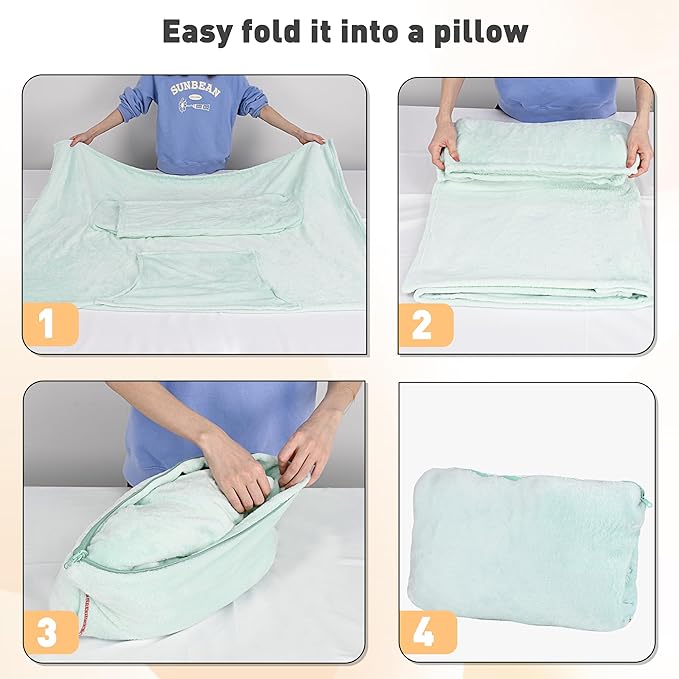 Catalonia Packable Travel Wearable Blanket Pillow with Sleeves for Adults, 2 in 1 Wearable Blanket with Pockets