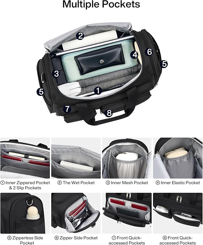 MILADA Underseat Carry On Luggage Bags for Travel Lightweight Foldable Carry On Bags for Airplanes Small Duffle Bag for Men Women TSA Approved Underseat Bag Travel Tote Bags, Black