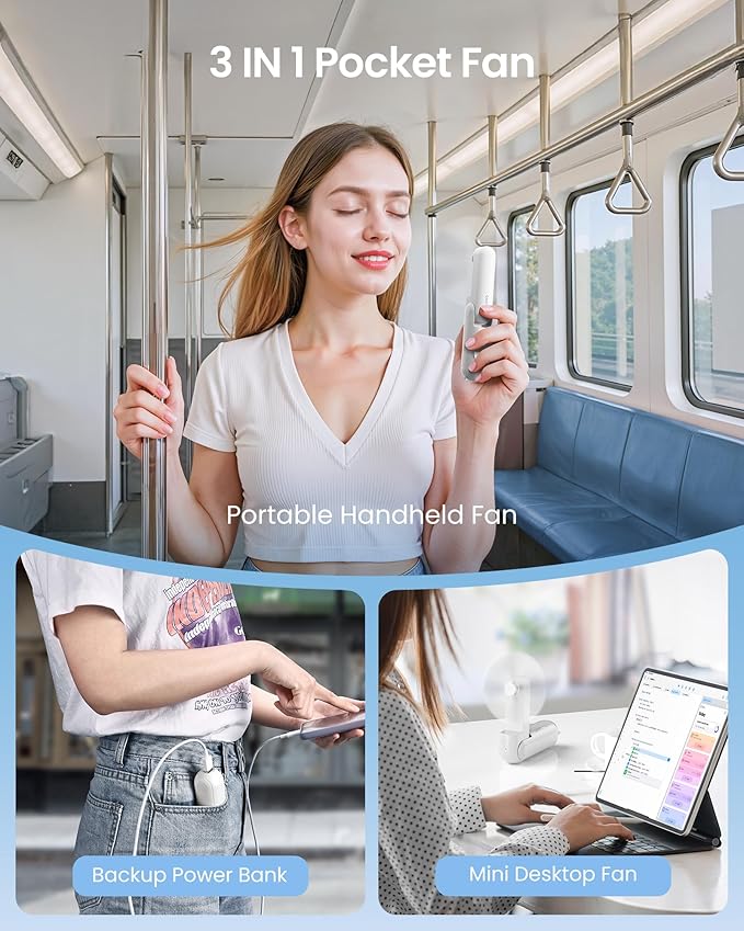 Gaiatop Portable Handheld Fan, 3 in 1 Mini Fan Handheld [17h Max Cooling], Foldable Personal Fans Pocket Design, USB Travel Fans Portable, Lash Trip Summer Essential Cute Gifts for Women Girl, White