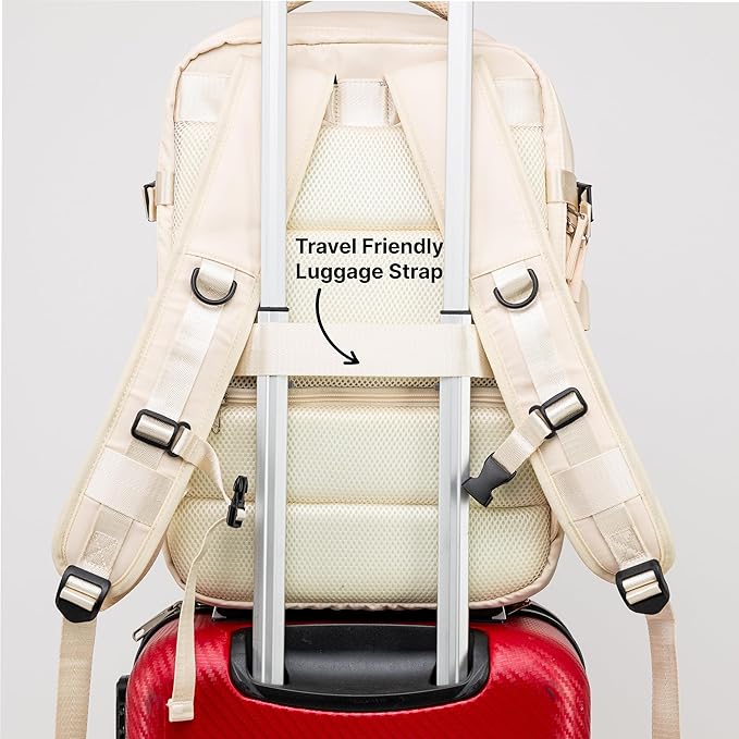 (Not Made In China) Travel Backpack For Men and Women, Airline Approved Carry On Bag w/Shoe Compartment, Holds 15.6" Laptop, USB Charging Port (Amerigo, Beige, 2 Pack)