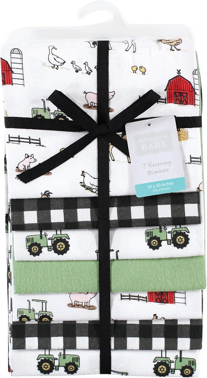 Hudson Baby Unisex Baby Cotton Flannel Receiving Blankets Bundle, Boy Farm, One Size