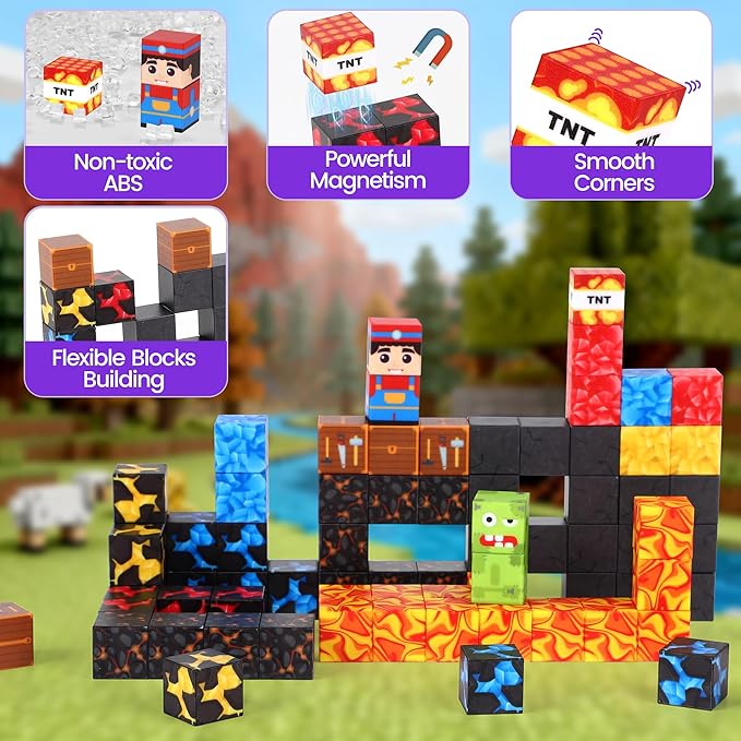 SYSKENI 35PCS Magnetic Blocks Travel Set, Mini Magnetic Blocks Travel Toys for Kids Ages 3-5 4-8, Portable Magnet Cubes STEM Learning Toys with Portable Iron Storage Box Christmas Birthday Gifts