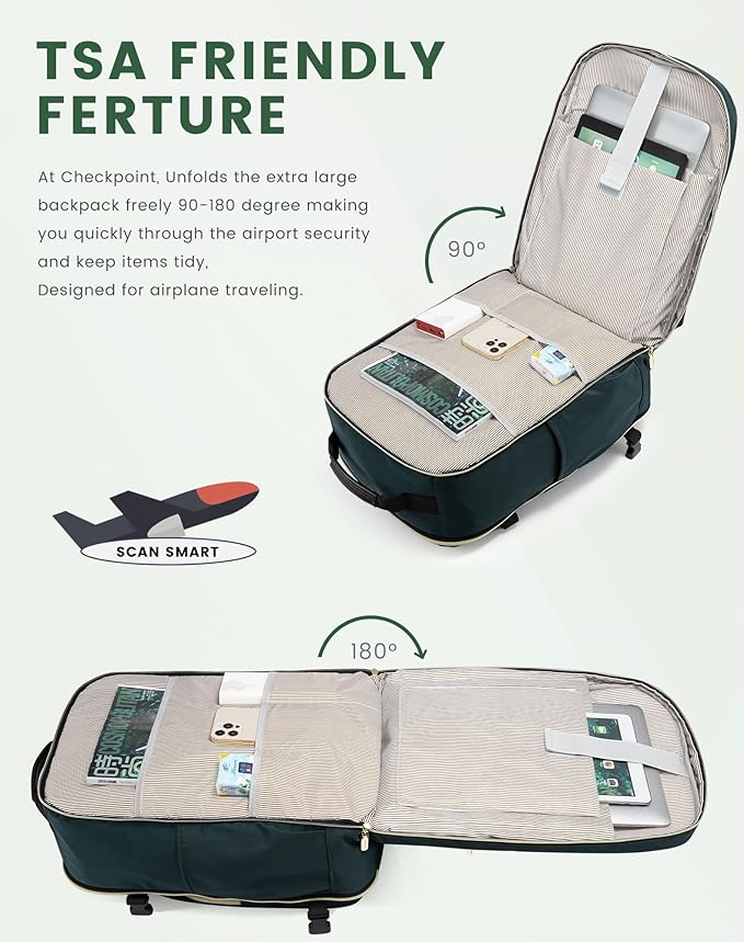 LOVEVOOK Travel Backpack for Women & Men 50L,Airline Approved Carry On Backpack Travel Essentials,TSA Carry on Luggage,Waterproof Personal Item Travel Bag,Suitcase with 3 Packing Cube,Dark green-Black