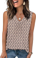 OFEEFAN Tank Top for Women Loose Fit Sleeveless Shirts V Neck Summer Clothes Ruched Women's Tees and Tanks Curved Hem