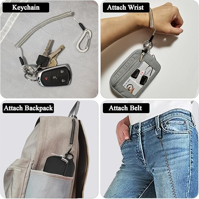Prime Comfort Small Zip Wallet with Anti - Loss Tether, ID card package Holder, Student daily wallet, card bag, ID bag Holder (With Tether-Grey)