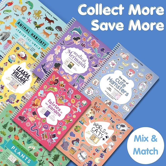 Otter Season 300+ Sticker Book for Kids by Cupkin - Arts & Crafts Activity Book, Stickers, 8 Scenes & Coloring Pages - Road Trip Essentials, Travel Essentials for Ages 2-8 - Spiral Bound