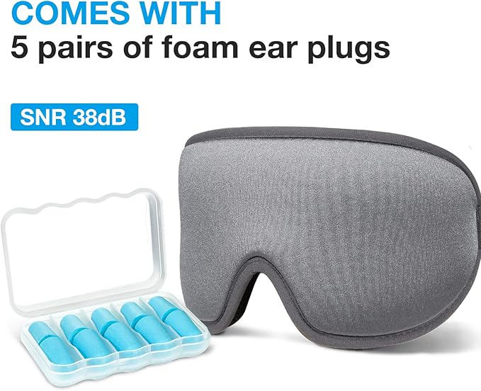 LYSIAN Blackout 3D Sleep Mask for Side Sleepers, No Pressure on Eyes, Soft Contoured Eye Mask for Sleeping, Adjustable Comfortable Night Blindfold for Travel, Office Nap, Home (Silver-Grey)