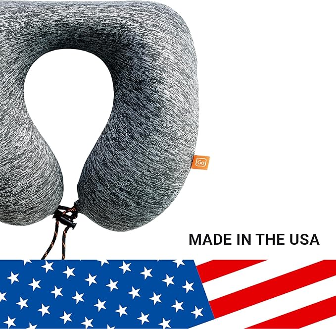 Go Travel American ZZZ's Comfortable Neck Pillow, Travel Pillow for Uninterrupted Sleep, Memory Foam Pillow for Everyday Commute, Airplane, Bus, Car, and Gaming, Travel Essentials, Made in USA, Orange