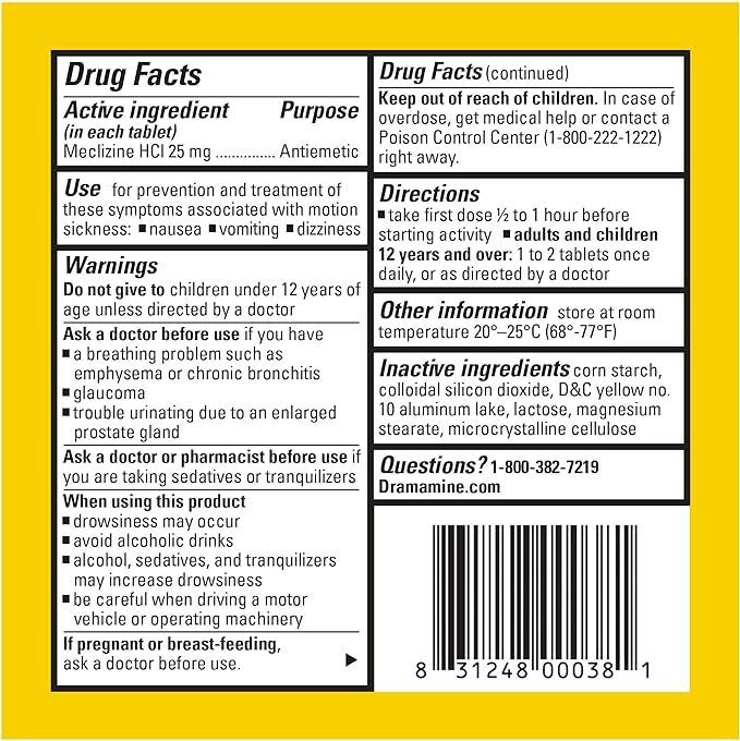 Dramamine Motion Sickness Less Drowsy, for Nausea Relief During Travel, 16 Count