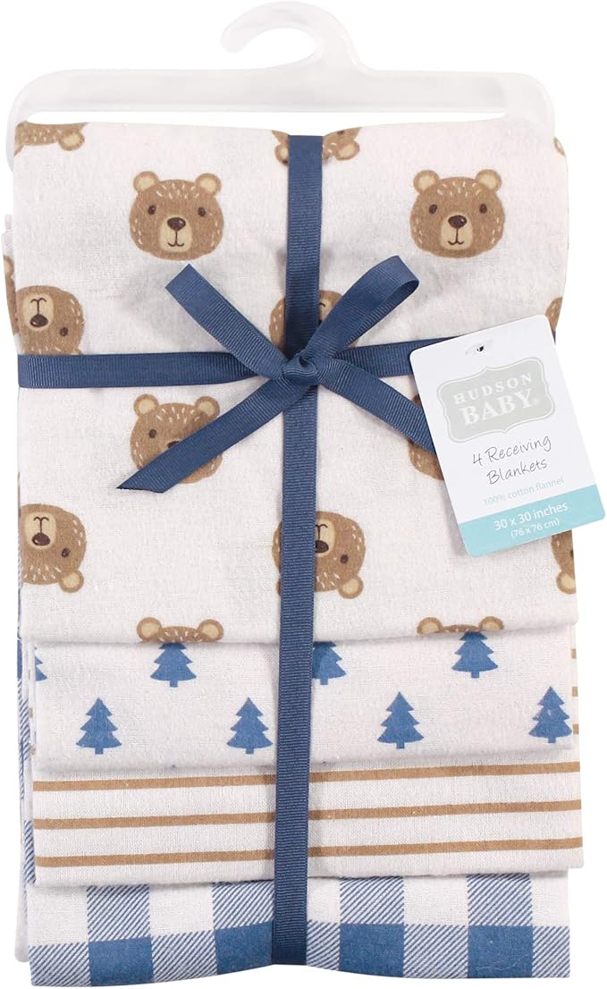 Hudson Baby Unisex Baby Cotton Flannel Receiving Blankets, Little Bear, One Size