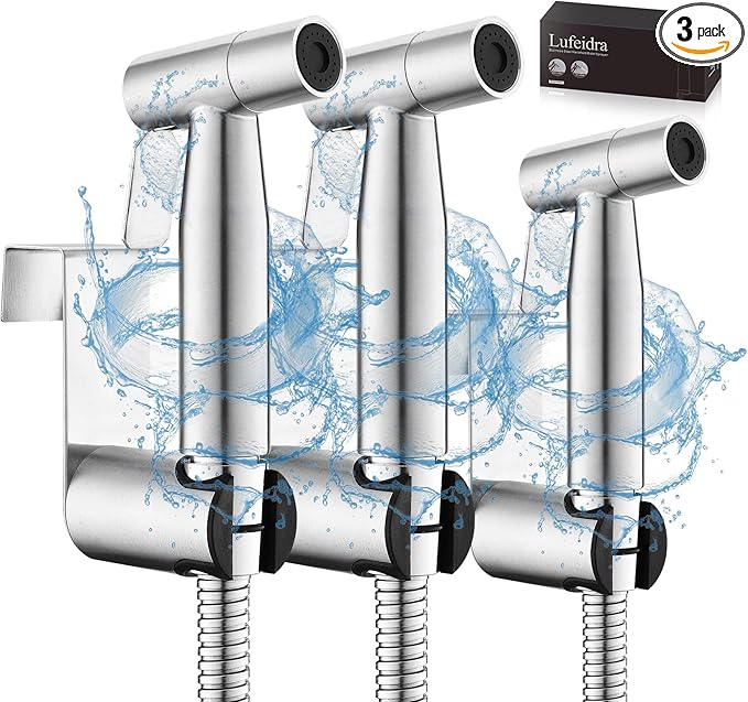 Handheld Toilet Bidet Sprayer for Toilet-Adjustable Water Pressure Control with Bidet Hose for Feminine Wash, Stainless Steel Brushed Nickel Cloth Diaper for Baby Wash (Stainless Steel, 3 Pack)
