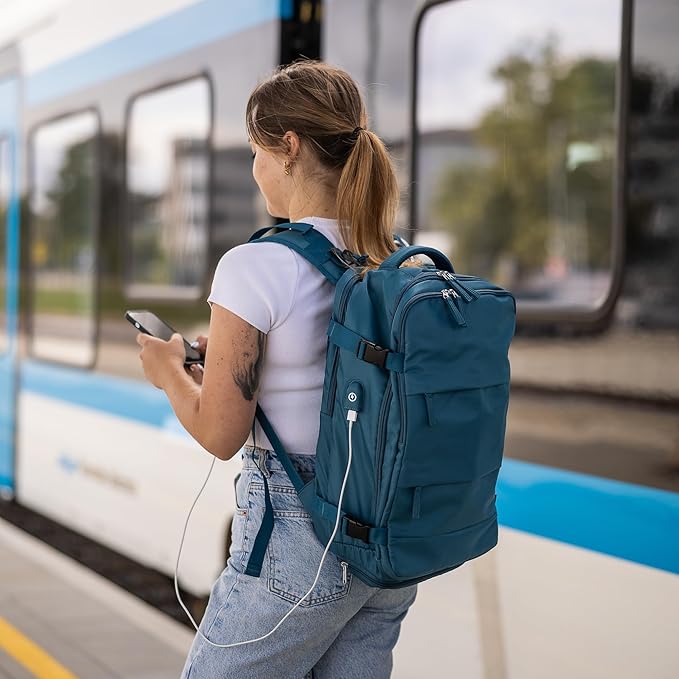 Carrywell (Not Made In China) Travel Backpack Airline Approved, Carry-On Underseat, Holds 15.6 or 16 Inch Laptop, Personal Item Bag with Shoe Compartment For Men Women, Peacock Blue 30l