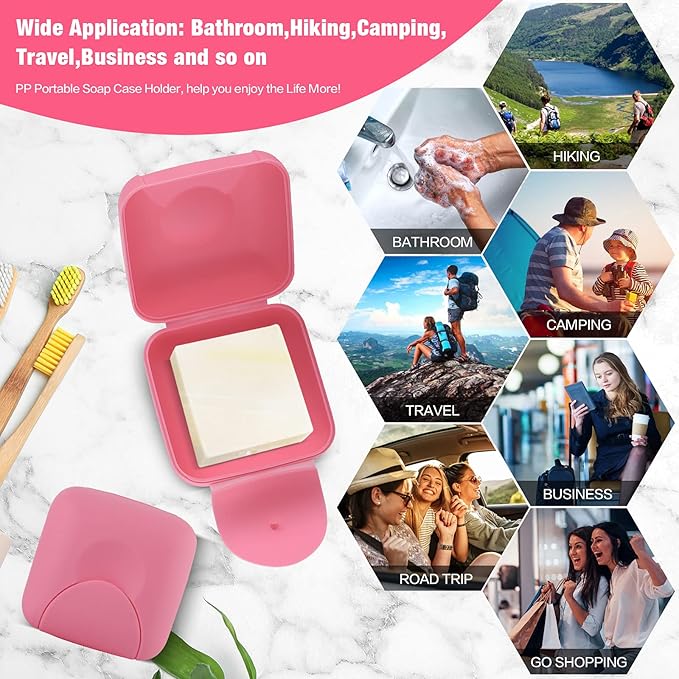 2 Pcs Small Size Plastic Soap Case Holder Container Box Home Outdoor Hiking Camping Travel,2.75 * 2.75 * 1.65 inch Pink