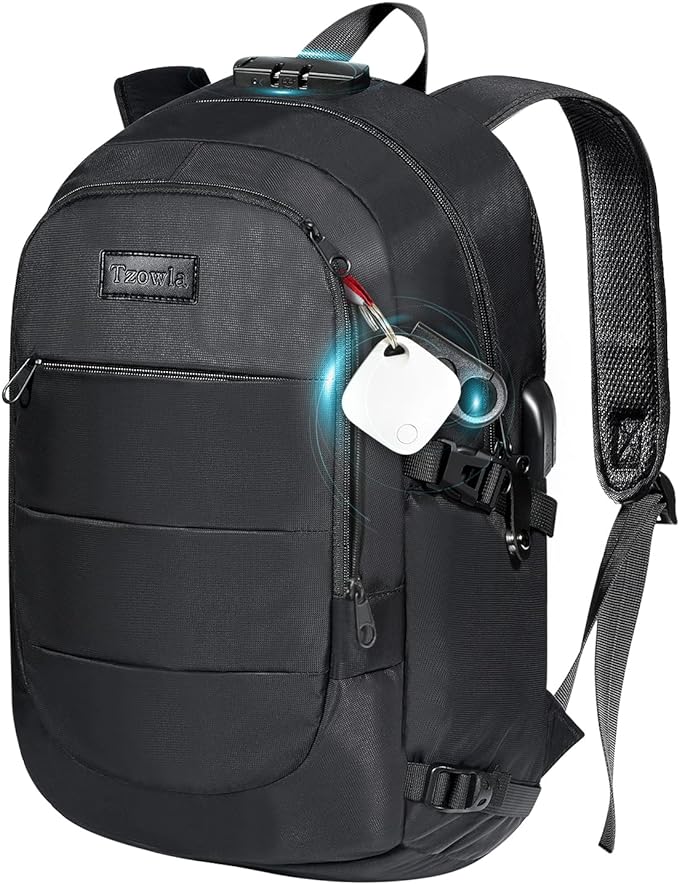Tzowla 35 Liter Anti Theft Backpack with Tracker Tag,Giant Tumbler Holder Pocket and Lock,15.6 Inch Laptop Backpack