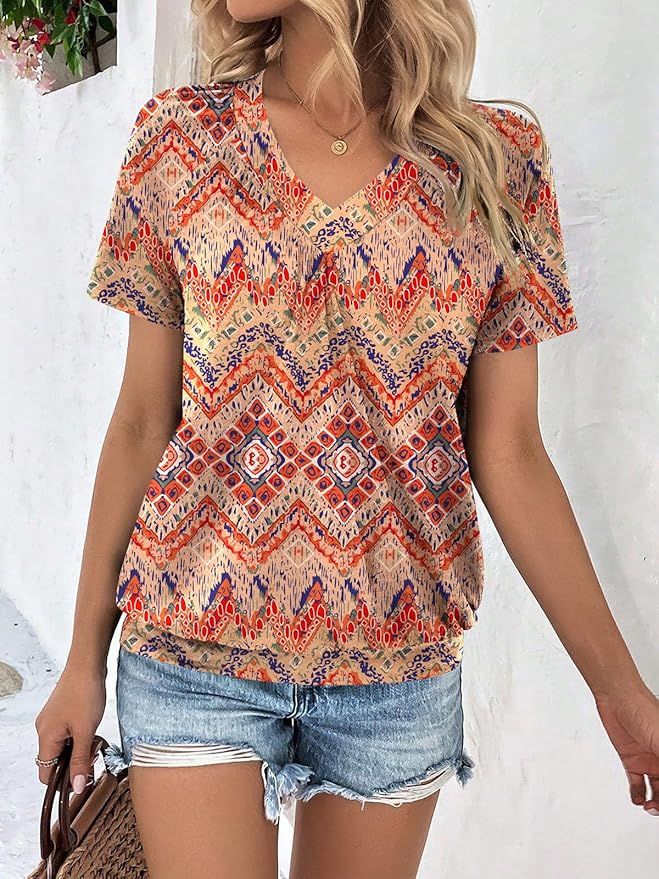 AUTOMET Womens Tops Short Sleeve V Neck T Shirts 2026 Summer Spring Beach Vacation Clothes Casual Loose Ruched Top