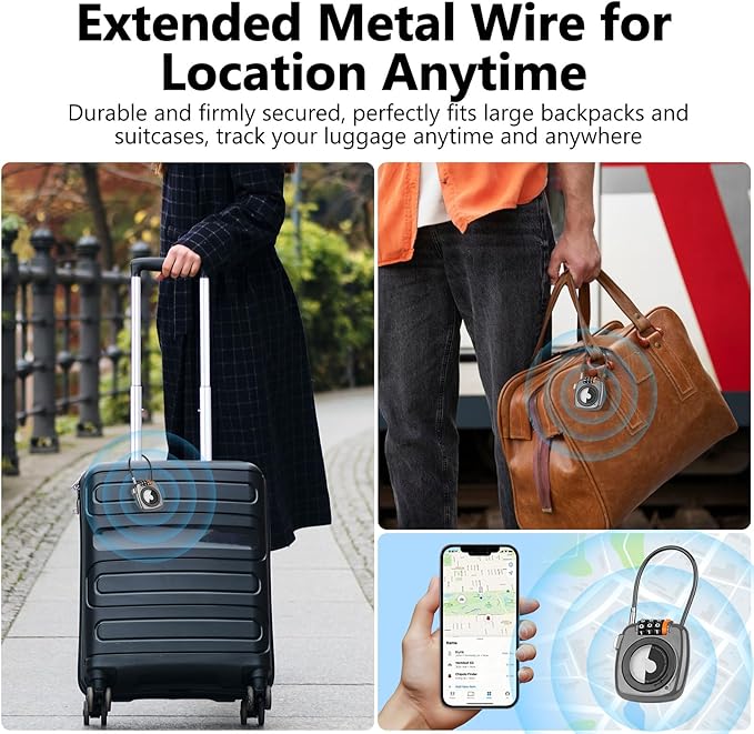 Compatible with Apple AirTag Secure Lock with Wire Cable, 3-Digit Combination Luggage Locks, Alloy Body Ultra Durable Anti-Lost Protective Case for Luggage, Bags, Suitcase, and Backpacks (Grey)