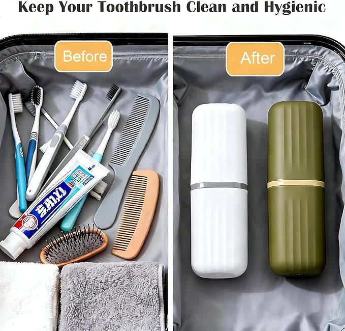 Portable Travel Toothbrush Holder: 2-in-1 Dustproof Toothbrush Travel Case with Rinse Cup, Travel Toothbrush & Toothpaste Containers for Camping, Hiking, School, Business Trip