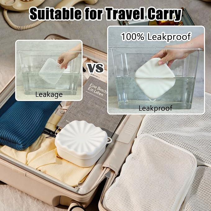 Travel Soap Case, Square Silicone Travel Soap Container, Leakproof Soap Holder with Lid, Shatterproof Shampoo Bar Holder for Bathroom, Gym, Camp(Off White)