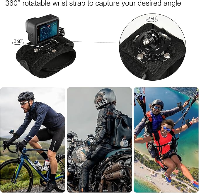 3 in 1 Accessories Set for GoPro Hero 13 12 11 10 9 8 7 6 5 4 3 Black, Chest Mount Harness/Head Strap Mount/ 360°Rotating Wrist Strap, Adjustable Flexible Accessories Kit