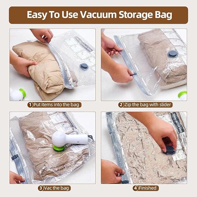 Travel Vacuum Bags with Rechargeable USB Pump, 6 Pack Carry-On Size Vacuum Travel Bags for Luggage & Suitcase, Vacuum Bags for Travel, Space Saver Compression Bags for Clothes & Clothing