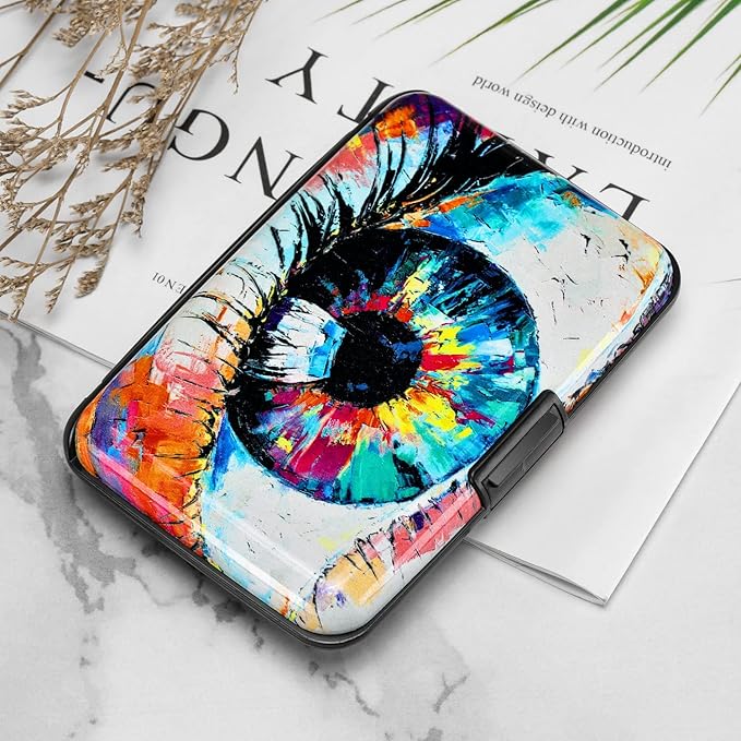 ELFISH RFID Blocking Credit Card Protector Aluminum ID Case Hard Shell Business Card Holders Metal Wallet for Men or Women (Big Eye)