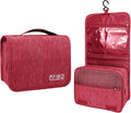 Lcsmaokin Large Capacity Toiletry Bag Travel Bag with Hanging Hook for Men and Women Waterproof Travel Cosmetic Bag Bathroom Storage Bag for Brushes Set, Full-Sized Shampoo, Toiletries, (Wine Red)