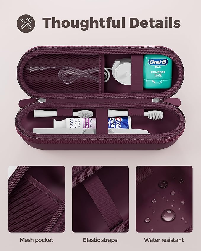 ProCase Electric Toothbrush Travel Case for Oral-B 1000/1500/5000/6000/7000/7500/9600 & iO 7/8/9/10, Philips Sonicare 1100/4100/5100/5300/6100, Water-Resistant Hard Case -L,Plum