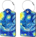 2 Pcs Luggage Tags for Suitcase, Cute Unique PU Leather Travel Bag Tag with Privacy Cover ID Label Address Card and Durable Metal Ring Suitable for Men Women Children Backpack,Starry Sky