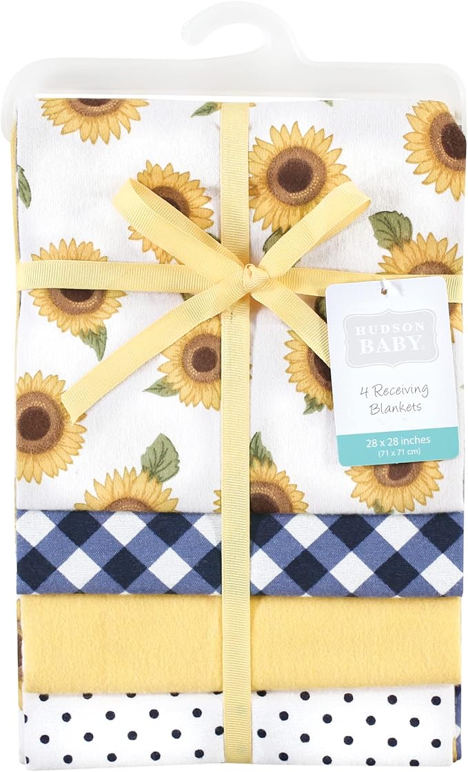 Hudson Baby Unisex Baby Cotton Flannel Receiving Blankets, Sunflower, One Size