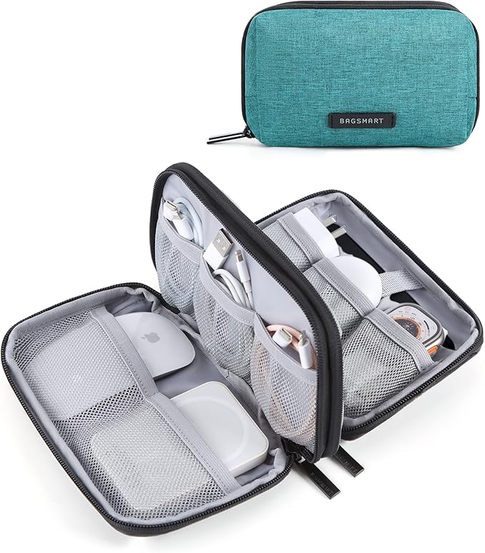 BAGSMART Electronics Organizer Travel Case, Cable Charger Cord Tech Organizer Pouch for Phone Charger Accessories, Bluish Green