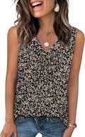 OFEEFAN Tank Top for Women Loose Fit Sleeveless Shirts V Neck Summer Clothes Ruched Women's Tees and Tanks Curved Hem
