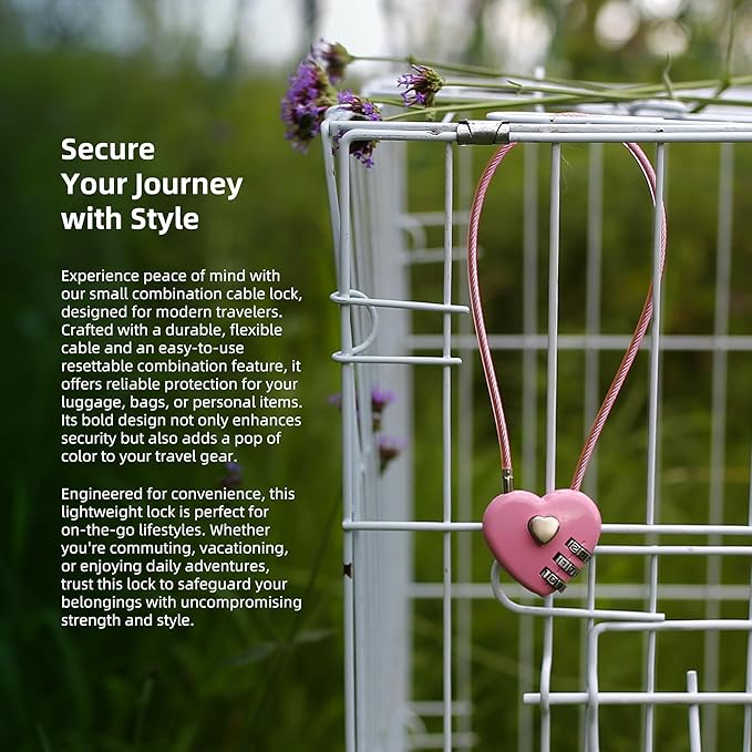 Small Cable Lock with Combination, Combo Lock with Code, Pink Cable Padlock for Luggage, Cabinet, Closet, French Fridge Door, Stroller, Bike Helmet, Pet Cage, Pool Gate, Outdoor Fence