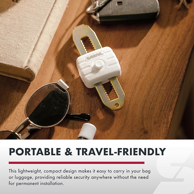 SABRE Compact Travel Door Lock, Portable Security Lock for Travel, Hotels, & Rentals, Withstands 650 lbs of Force, Installs in Seconds, No Tools Required, Lightweight & Small for Easy Carry