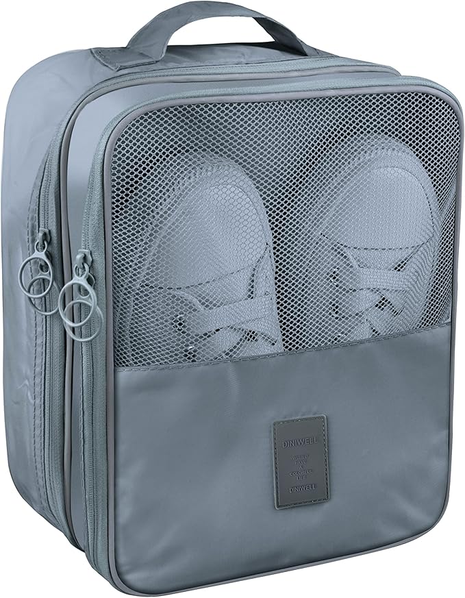 Travel Shoe Bag Waterproof Shoe Organizer Bag Holds 3 Pair of Shoes Shoe Packing Cube for Suitcase Travel and Daily Use Storage Pouch with Handle (Grey)