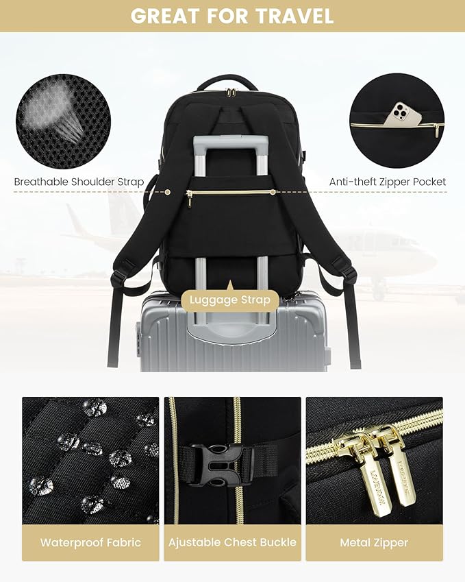 LOVEVOOK Travel Backpack for Women, Carry on Backpack for Airplanes,TSA Personal Item Travel Bag fits 15.6" Laptop,Travel Essentials Carry On Bag Flight Approved with 3 Packing Cubes