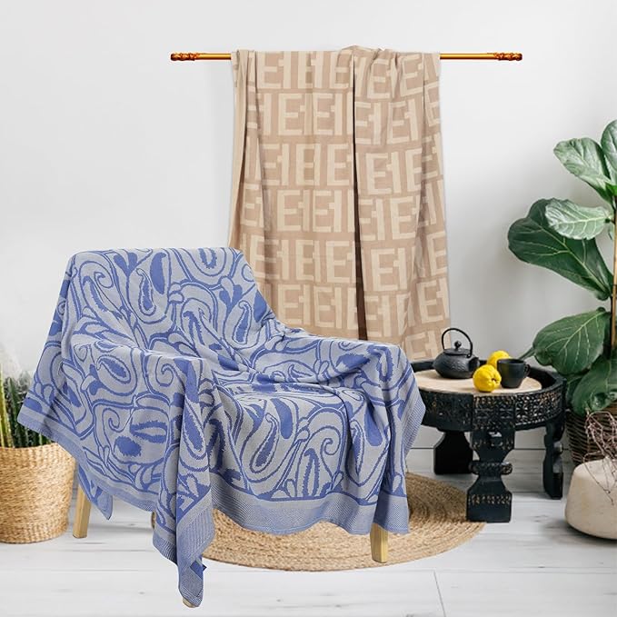 Woven Blankets for Home and Outdoor Use,Soft Cozy Lightweight Blanket for Couch Bed Chairs Camping Airplane Travel Essentials Suitable for All Seasons