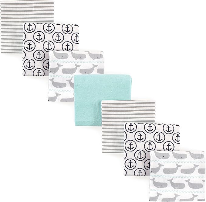 Hudson Baby Unisex Baby Cotton Flannel Receiving Blankets Bundle, Gray Whale, One Size