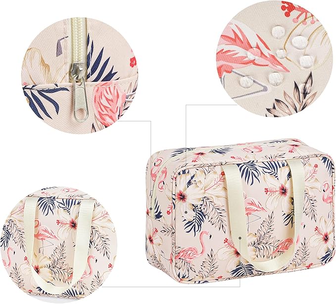 Full Size Toiletry Bag Women Large Cosmetic Bag Travel Makeup Bag Organizer Medicine Bag for Toiletries Essentials Accessories (Large, Beige Flamingo)