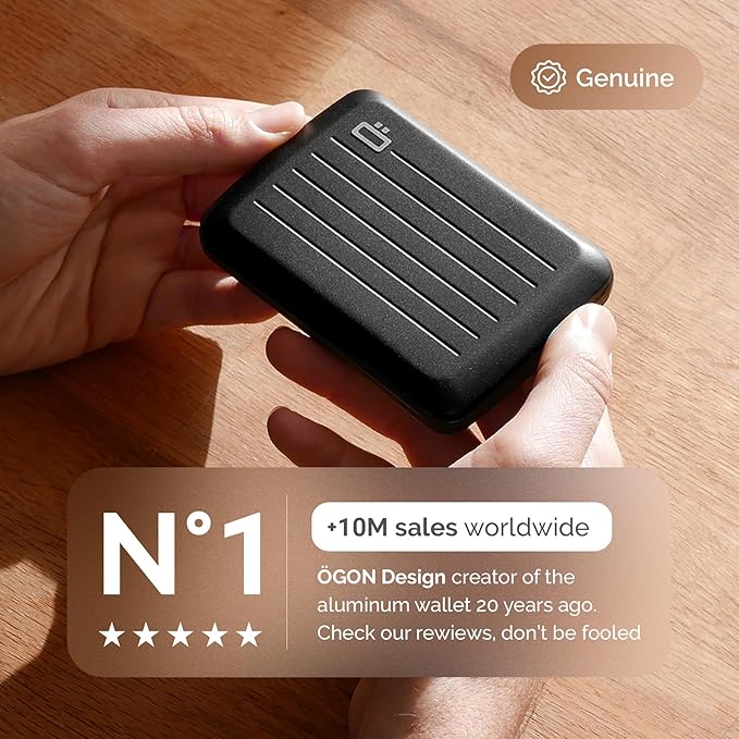 ÖGON -DESIGNS- Aluminum card holder with metal lock, RFID protection against fraud and demagnetization, compact wallet, Smart Case OSLO model