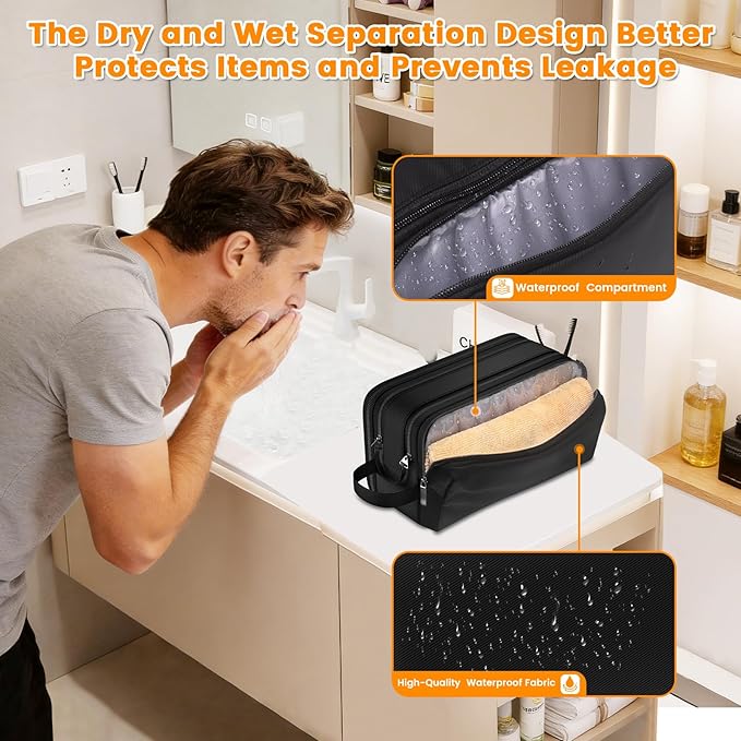 Toiletry Bag for Men, Water-Resistant Mens Toiletry Travel Bag & Tactical Shower Bag, Toiletries Travel Bag Storage for Grooming Accessories, Toiletry Bags for Travel Gym Dorm
